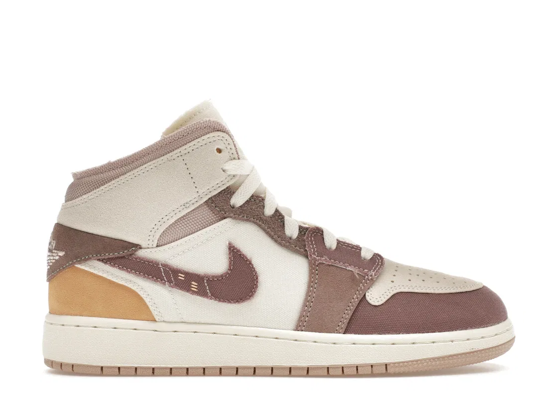 Детские кроссовки с деконструированным дизайном Jordan 1 Mid SE Craft Jordan, Sail/Taupe Haze/Fossil Stone/Celestial Gold/Muslin