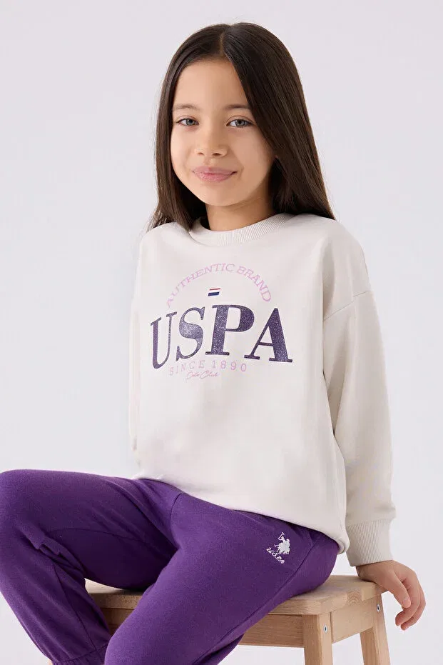 Детский комплект для девочек из футера U.S. Polo Assn., Stone — фото 2