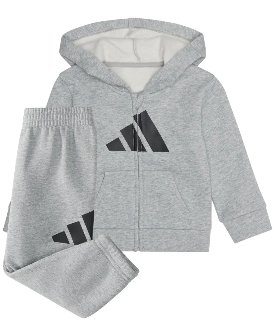 Комплект из футера: куртка на молнии с капюшоном и джоггеры adidas, Gray Heather — фото 4