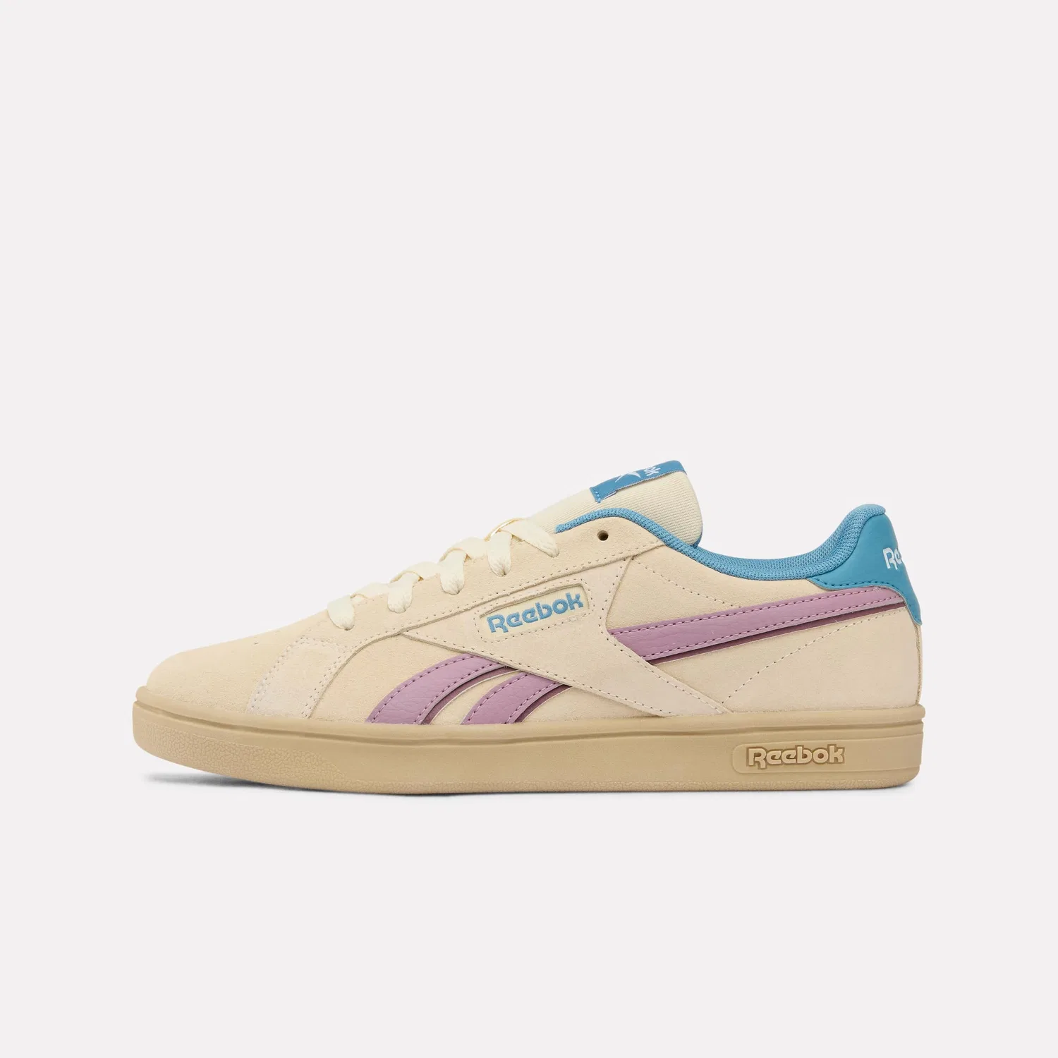 Детские кроссовки для девочек с полосками Reebok Court Retro, Beige Aged Berrychill Warpedblue — фото 3