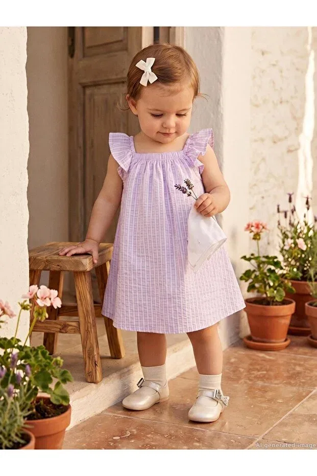Детское платье для девочек с вышивкой Sequin Drawstring Embroidered Ruffle Dress Civil Baby, Dark Lilac