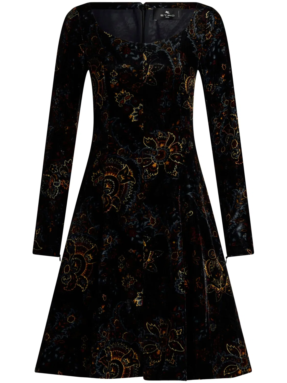 Платье мини из бархата с цветами ETRO, черный