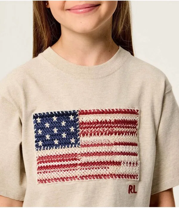 Детская футболка с круглым вырезом хлопковая T-Shirt Polo Ralph Lauren, бежевый — фото 4