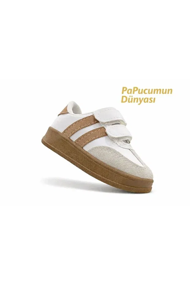 Детские повседневные спортивные туфли с полосками Papucumun Dünyasi, Cream Coffee — фото 2