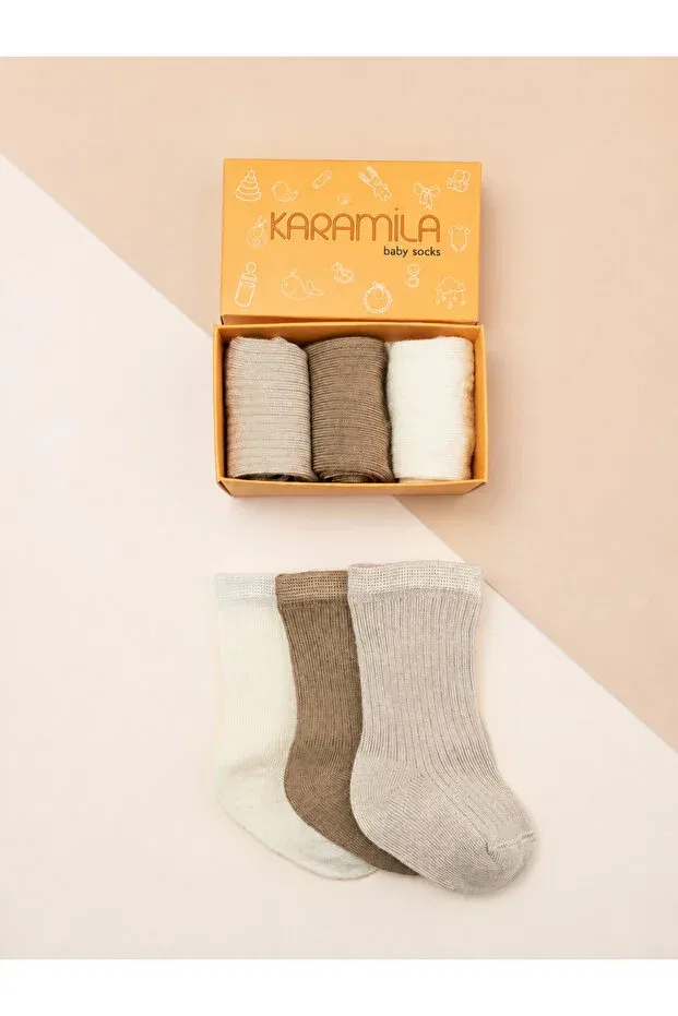 Детские носки для новорожденных хлопковые 3 пары Karamila, Mink