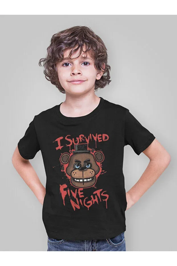 Детская футболка для девочек с принтом Fnaf Printed Circular Neck Cotton Short Sleeve Children's T-Shirt Magors, Black4 — фото 2