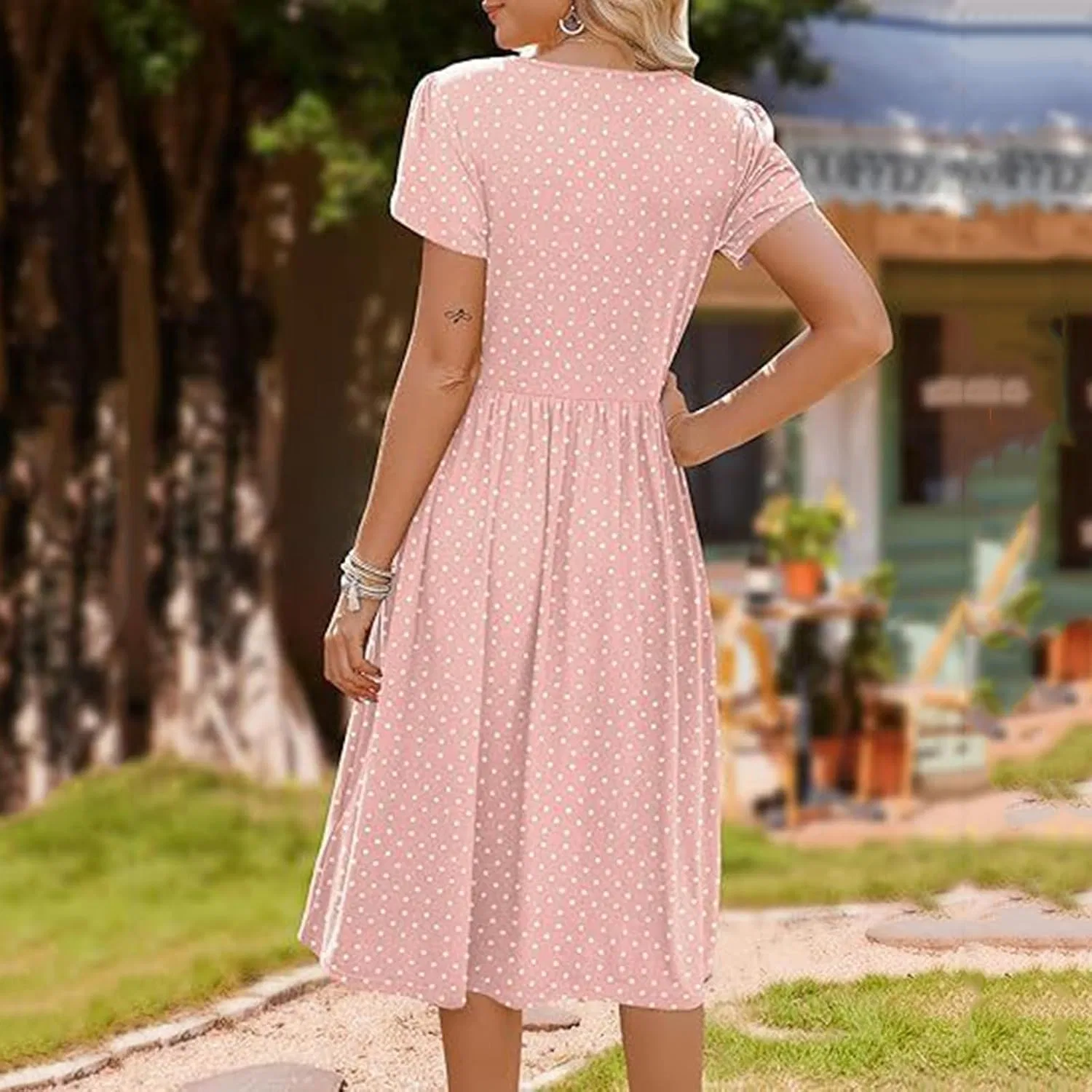 Женское повседневное платье-футболка с карманами, 2-pink — фото 3