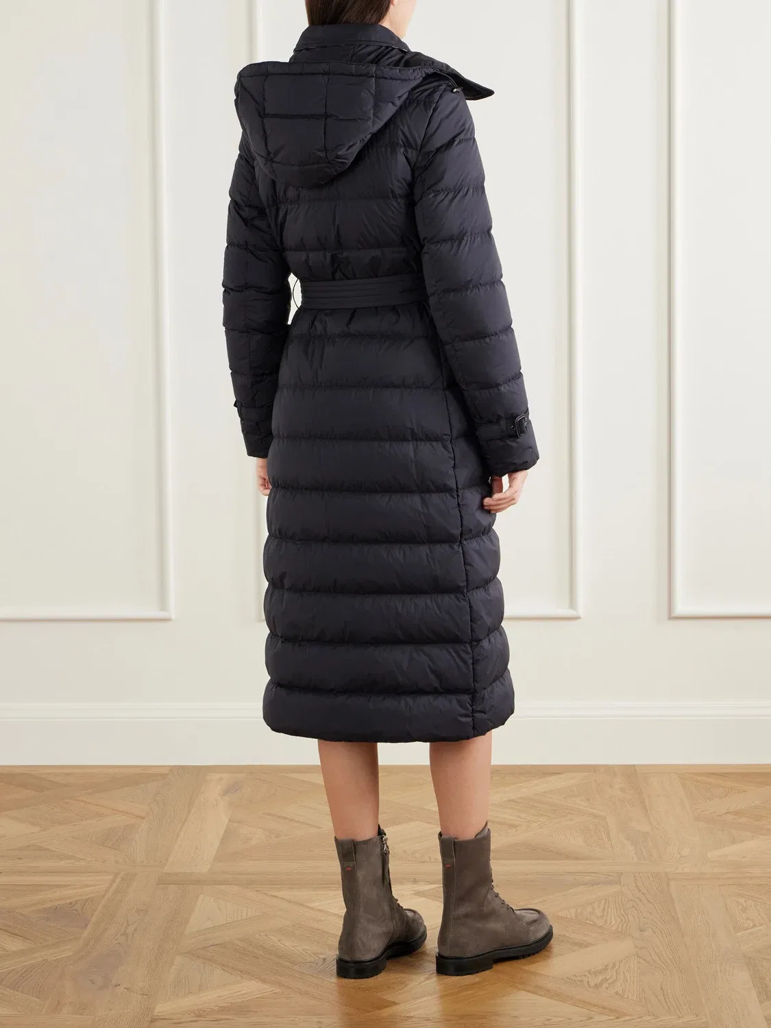Пальто из стеганой ткани с поясом, двубортное, с подкладкой Burberry, черный — фото 4