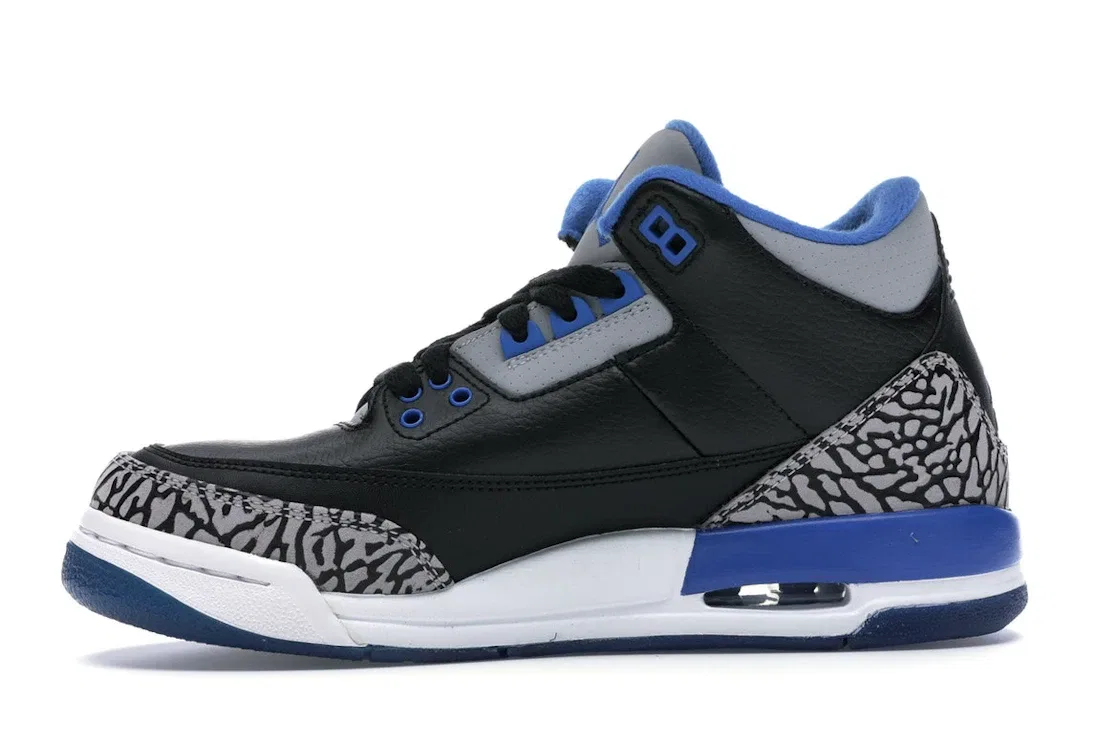 Детские кроссовки Lifestyle с принтом Jordan 3 Retro Jordan, Black/Sport Blue-Wolf Grey — фото 3