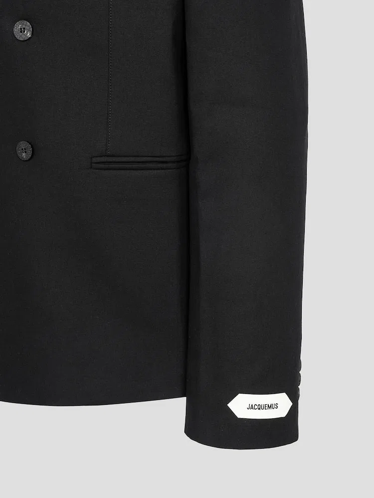 Пиджак двубортный без воротника Marino JACQUEMUS, Black — фото 4