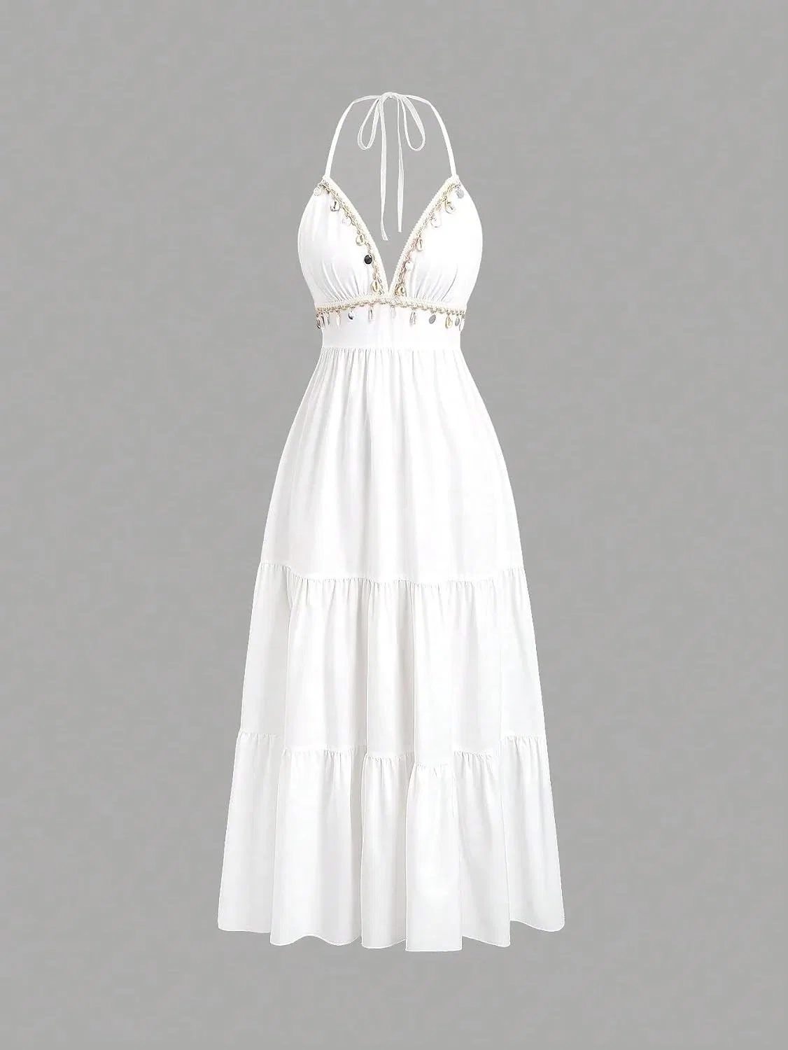 Женское длинное ками-платье на завязках с открытой спиной, White — фото 4