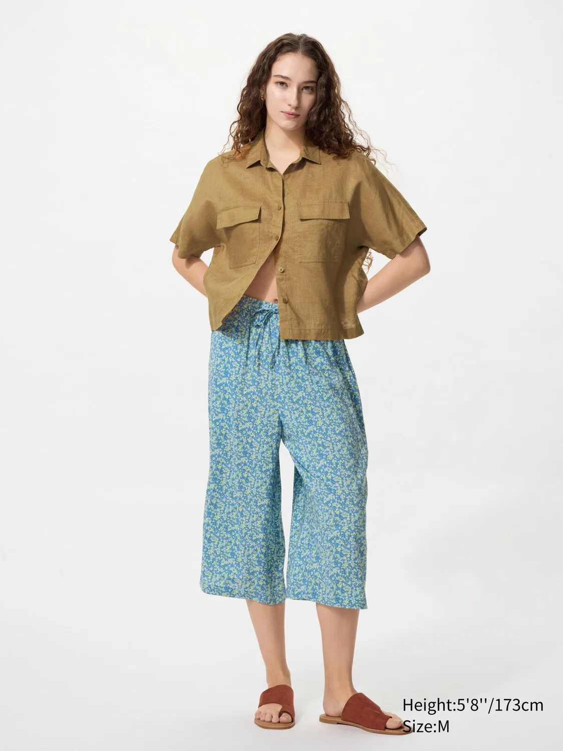 Шорты Rayon relaco 3/4 Uniqlo, мелкий цветок, темно-синий — фото 2