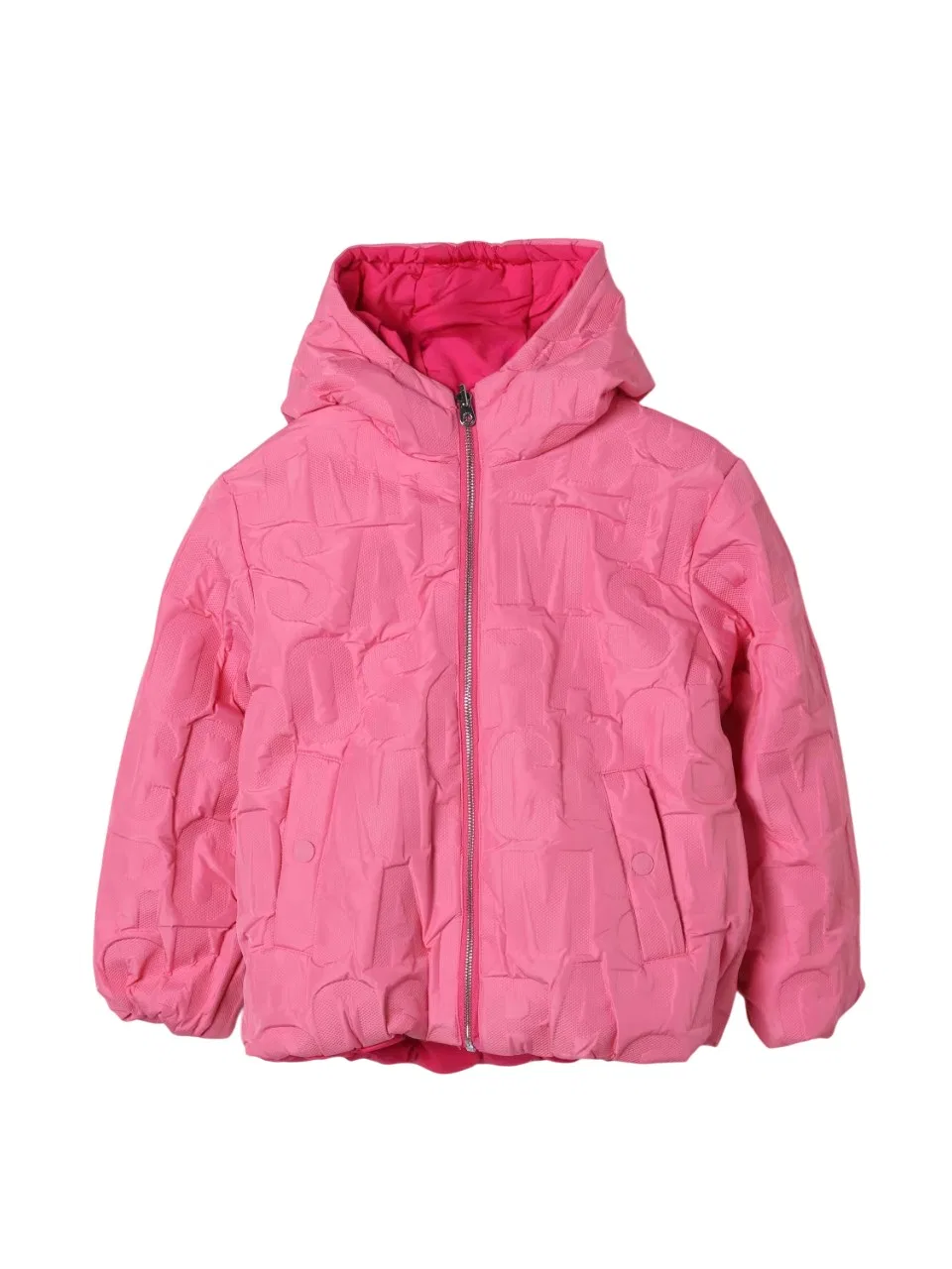 Детская куртка-пуховик двусторонняя с капюшоном Girls Reversible Logo Puffer Jacket Little Marc Jacobs, Fuschia — фото 2