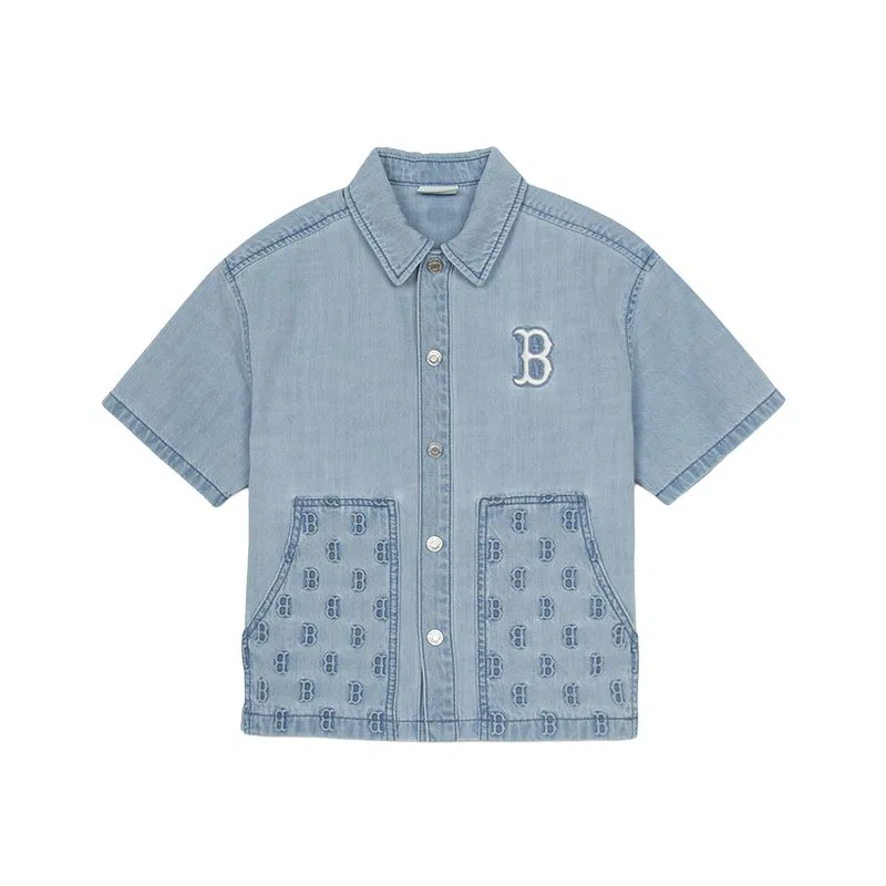 Детская джинсовая рубашка с принтом, MLB KIDS, Light Blue