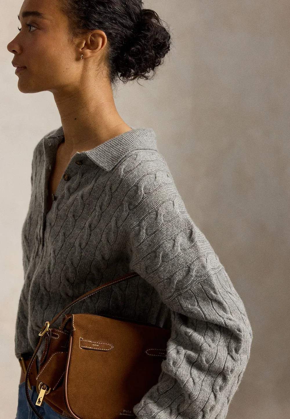 Свитер-Поло из шерсти и кашемира с косами Polo Ralph Lauren, Outpost Gray Heather — фото 4