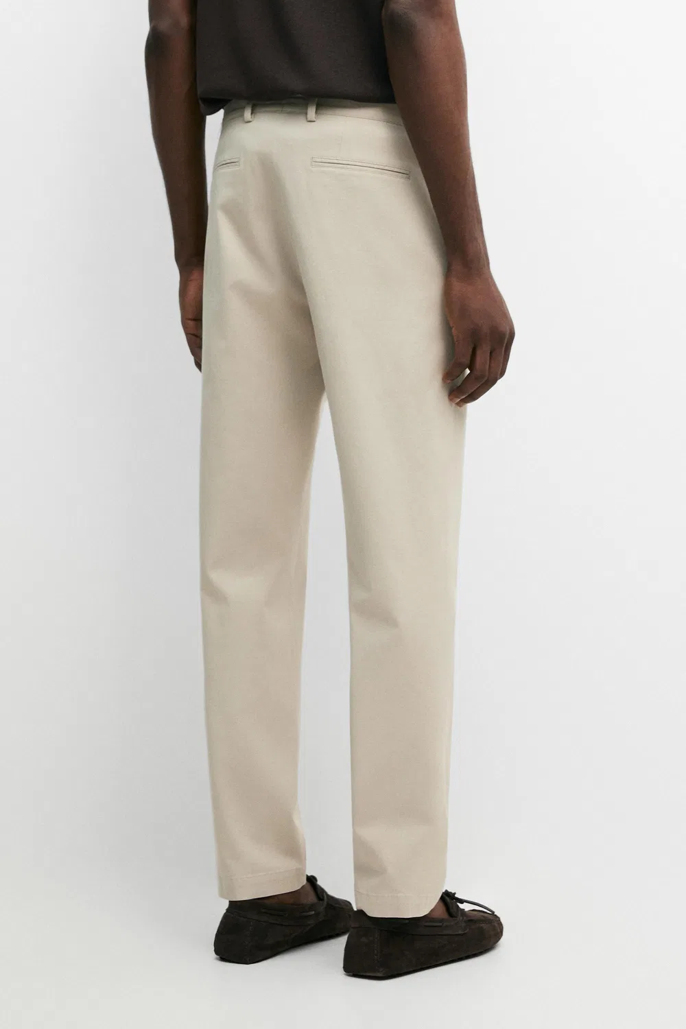 Брюки узкий крой из смесовой хлопковой ткани Massimo Dutti, бежевый — фото 3