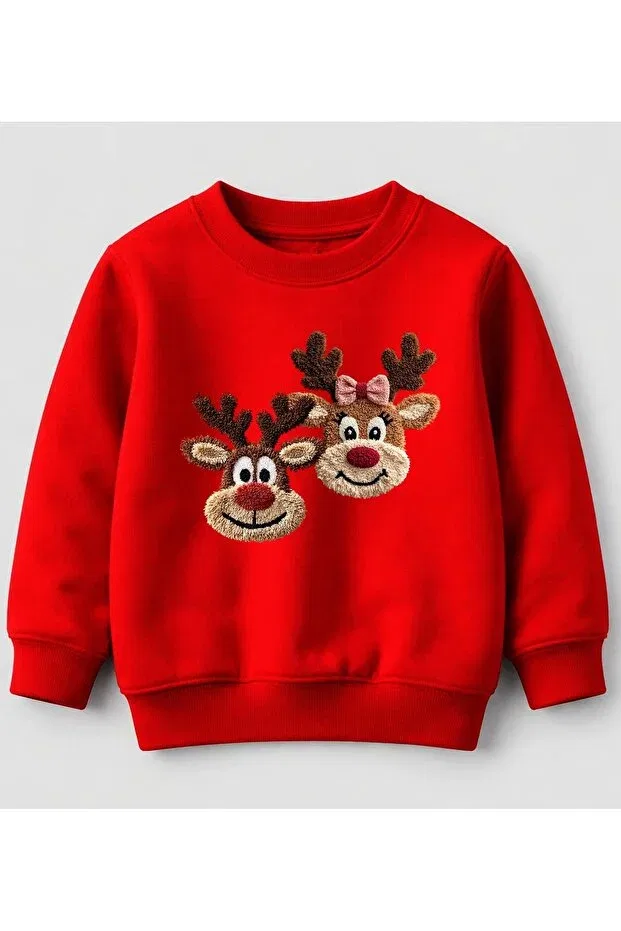 Детские свитшот для мальчиков с принтом 2 Deer Embroidery Efendioğlu Design, Red