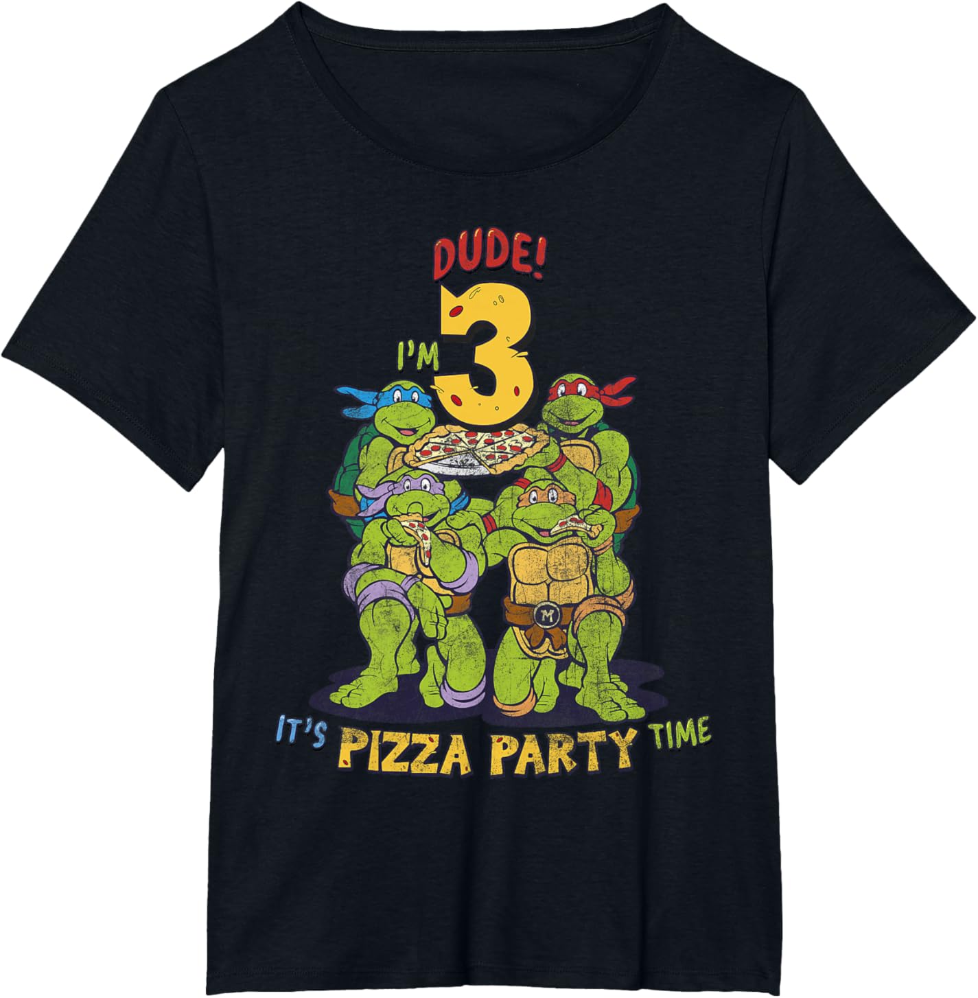 

Женская футболка Teenage Mutant Ninja Turtles I'm 3 Dude Pizza Birthday Party, Plus Size, черный