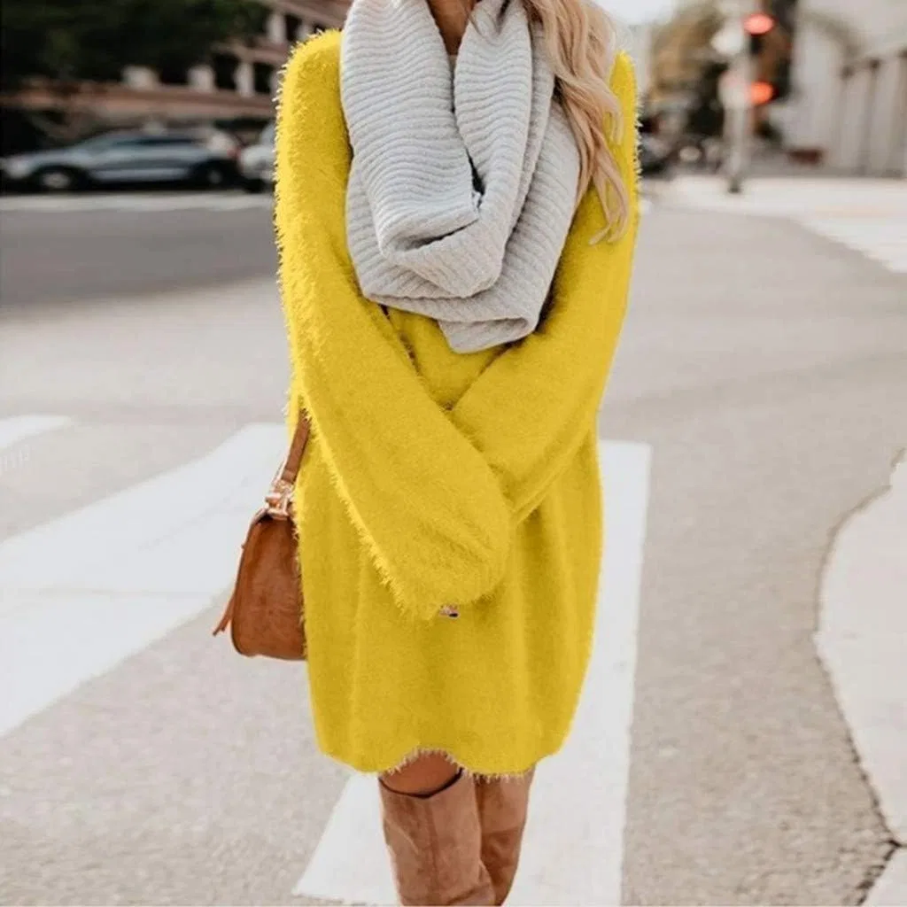 Женское мини-платье водолазка облегающее Casual, Yellow — фото 2