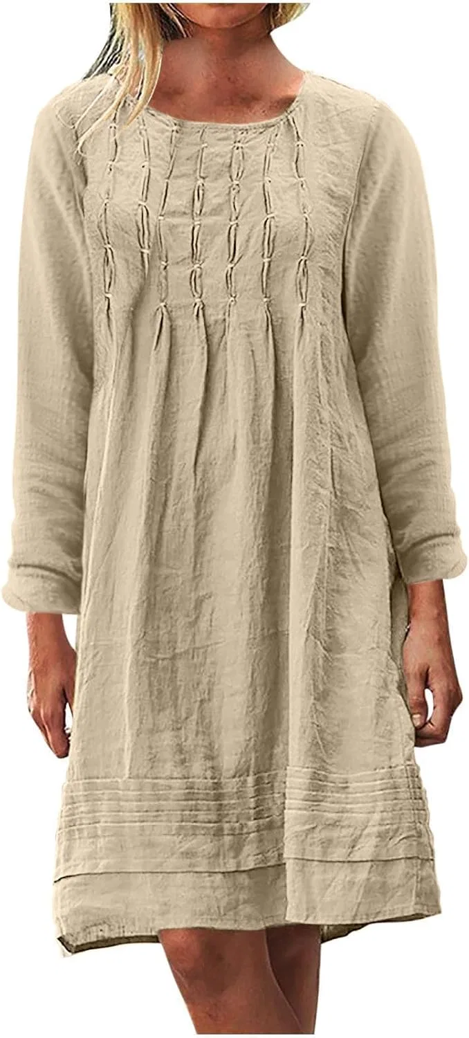 Женское льняное платье свободного кроя, Beige