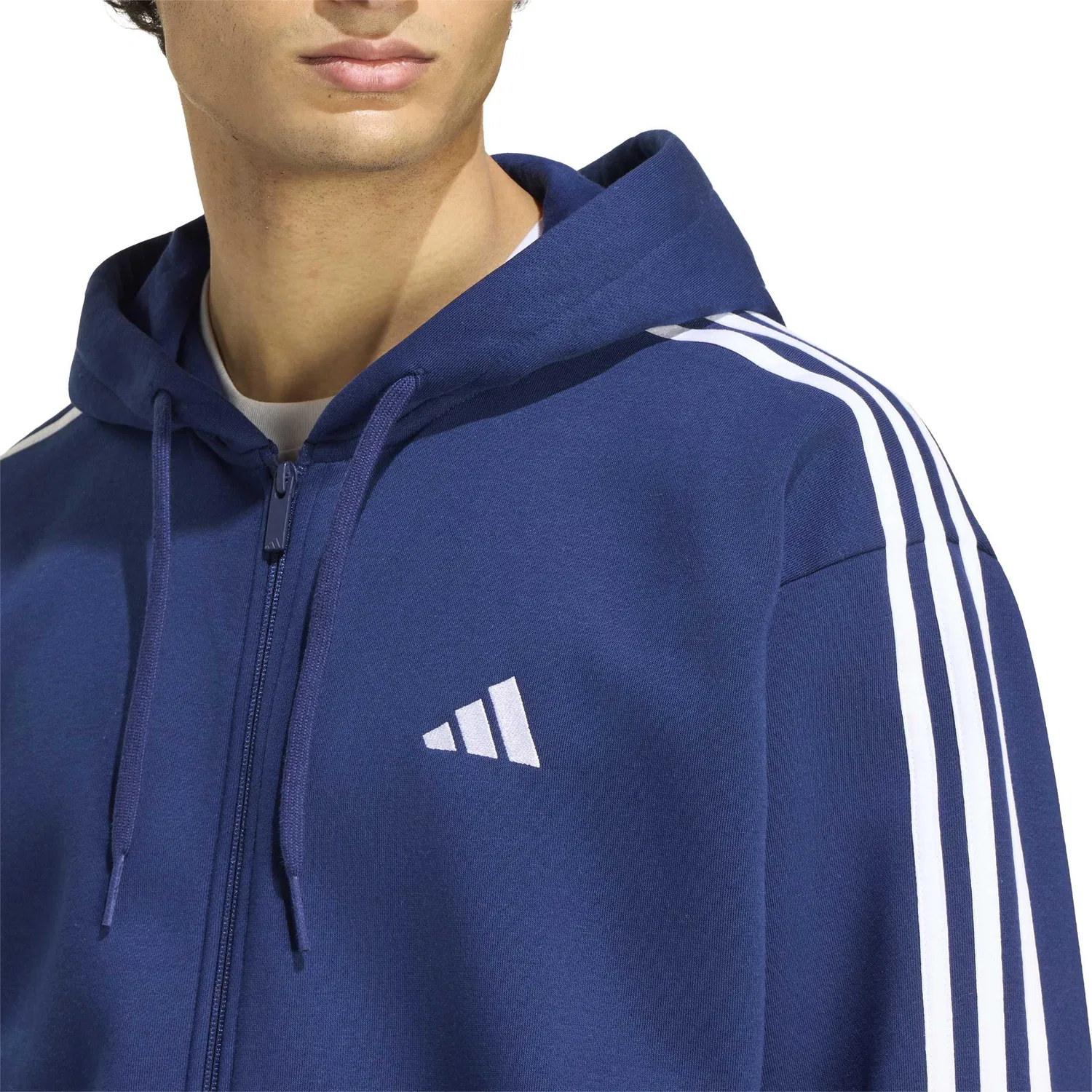 Мужской худи на молнии с флисом и тремя полосками adidas, Team Navy Blue 2/White — фото 4