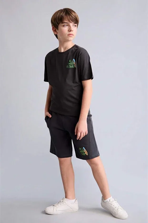 Детские шорты для мальчиков с принтом Oversized palm tree patterned anthracite shorts Defacto, Anthracite-Ar213 — фото 2