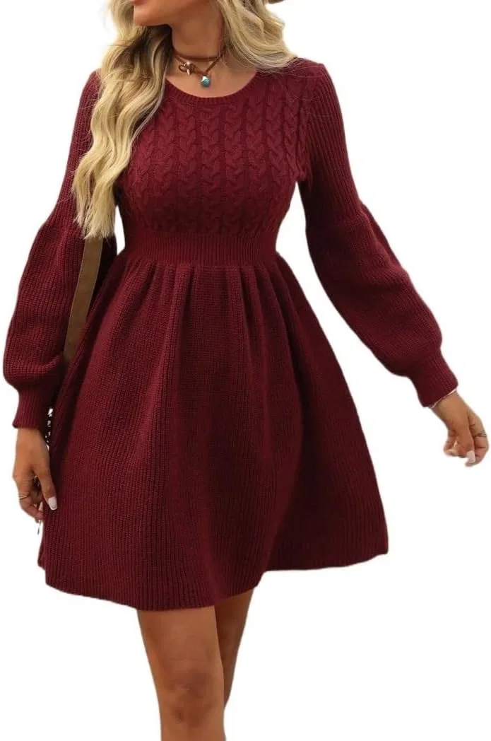 Женское повседневное платье длинным рукавом Knit Dress, Burgundy