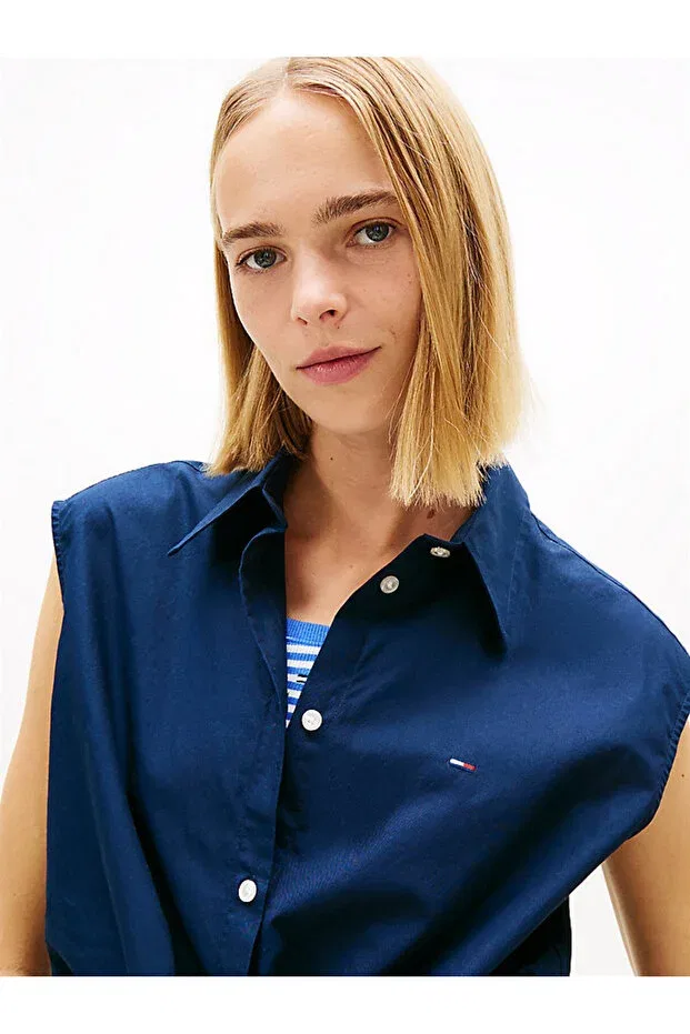 Женская хлопковая рубашка без рукавов Tommy Hilfiger, Night Blue — фото 2