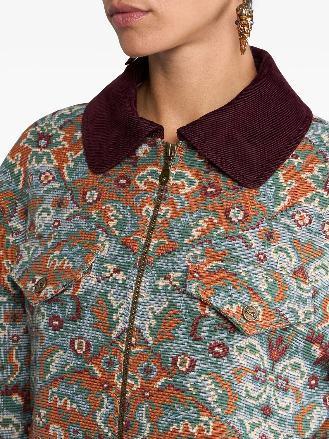 Куртка с цветочным принтом на молнии ETRO, синий — фото 4
