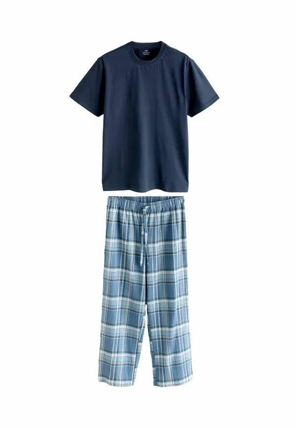 Пижамный комплект из хлопка Regular fit check short sleeve set Next, синий