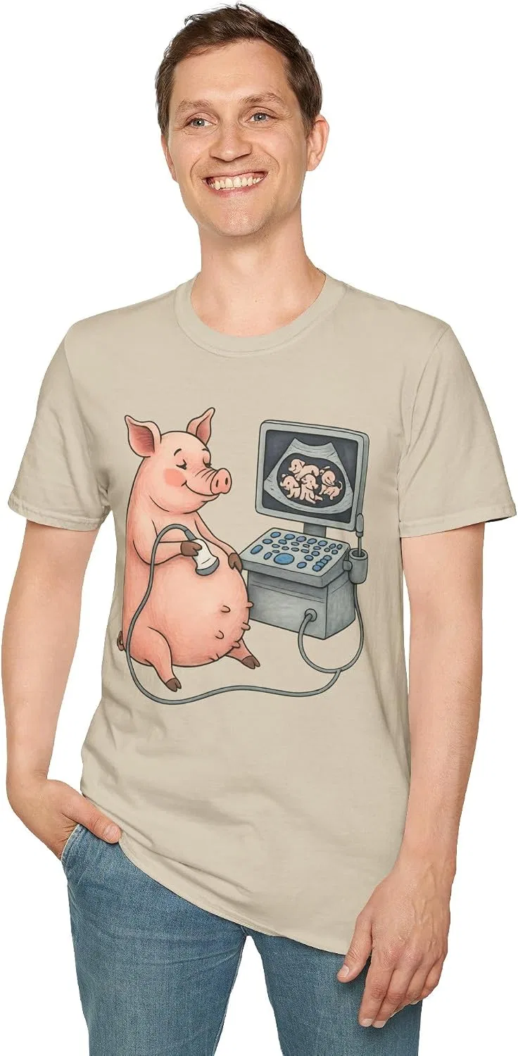 Женская футболка с принтом Pregnant Pig Ultrasound Shirt, песочный — фото 4