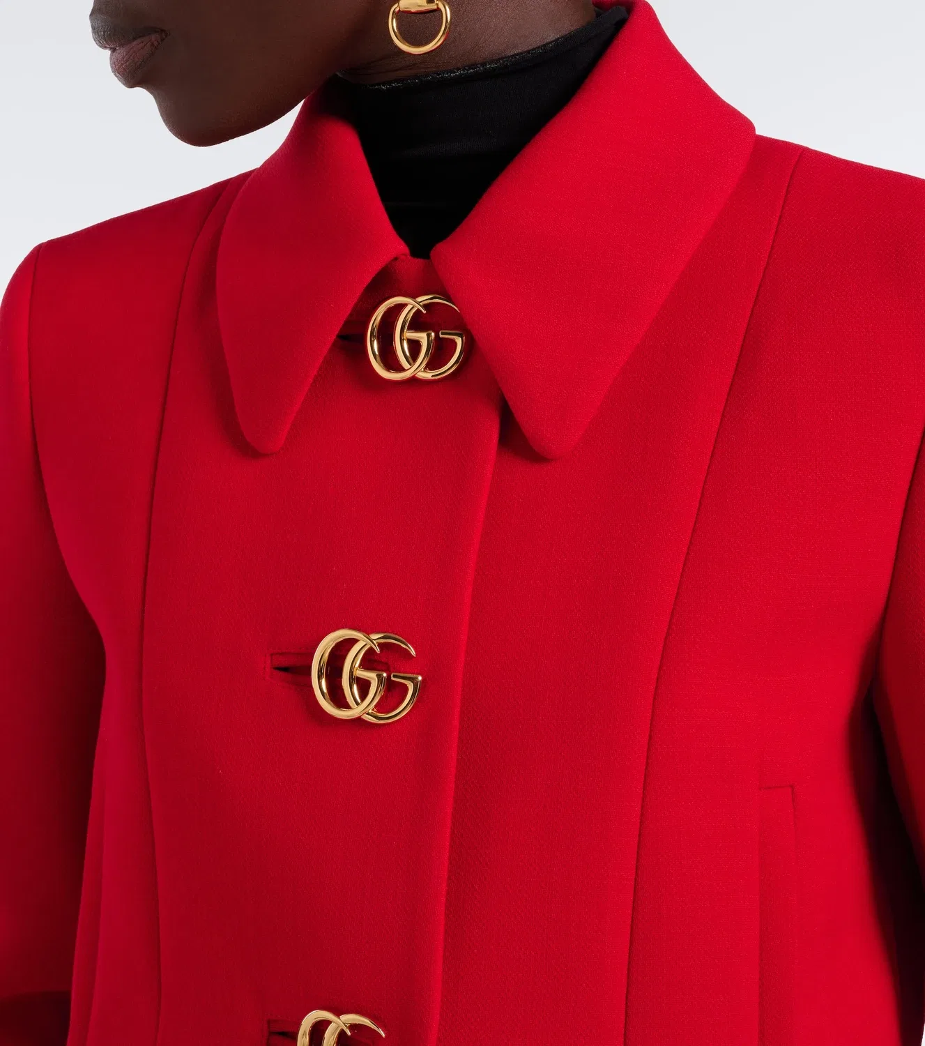 Укороченный жакет из шерстяного крепа Double G Gucci, красный — фото 3