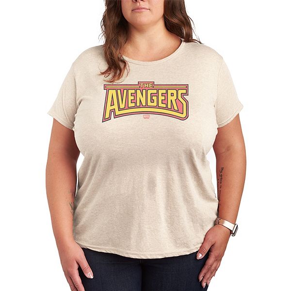 

Футболка с ретро-логотипом The Avengers, plus size Marvel, Beige