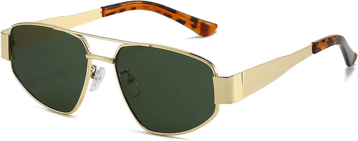 

Ретро металлические солнцезащитные очки «кошачий глаз» с двойной перемычкой, женские, темно-зеленые, с защитой от УФ-излучения UV400, мужские, в стиле панк WNCKSQ, Golden Dark Green