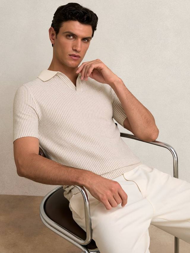 

Поло Hall Stripe Regular Fit Reiss, Ecru/Taupe Brown