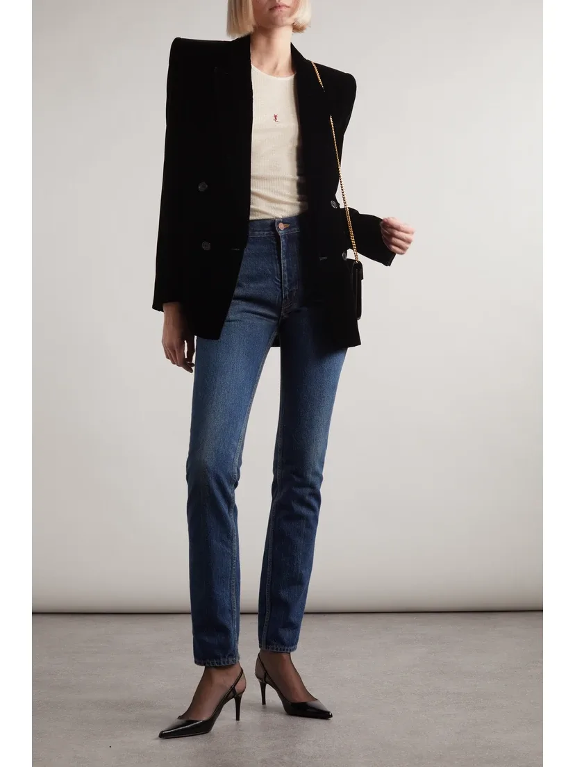 SAINT LAURENT Рифленая шерстяная майка с вышивкой Cassandre — фото 2