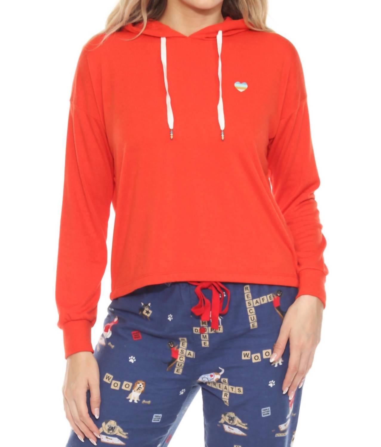 

Женский ретро худи с сердечками и длинным рукавом в огненно-красном цвете PJ Salvage