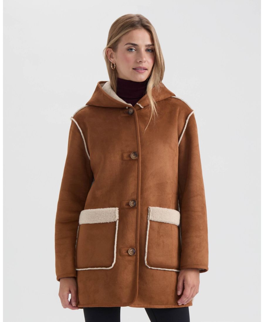 

Женское пальто из овчины с капюшоном Ellen Tracy, Luggage