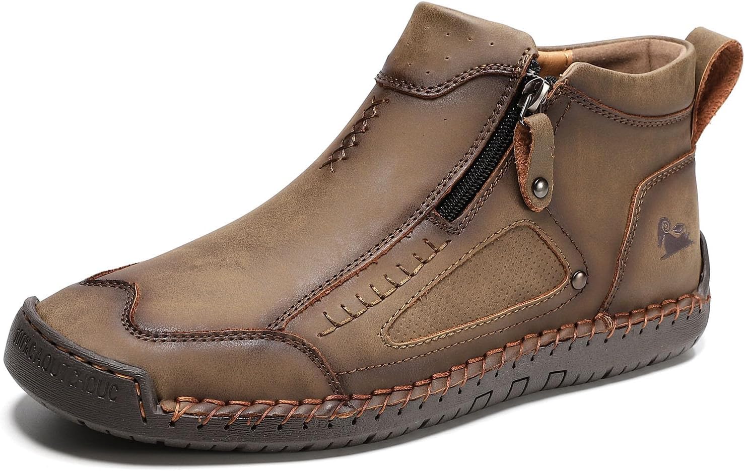 

Мужские повседневные кожаные ботинки на толстой подошве, с боковой молнией, удобные, с широким круглым носком, противоскользящей мягкой подошвой, высокие лоферы в винтажном стиле для улицы, работы, вождения и прогулок Nxnbhsl, светло-коричневый