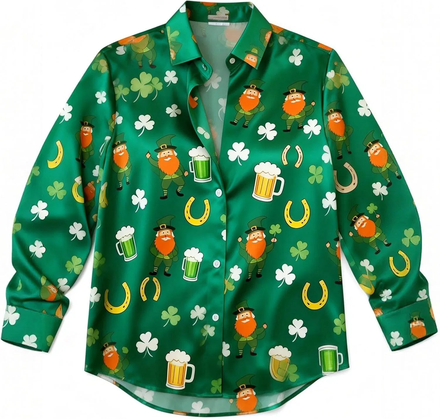 Блуза из сатина с ирландским принтом, Saint Patrick's Day, зеленый — фото 3