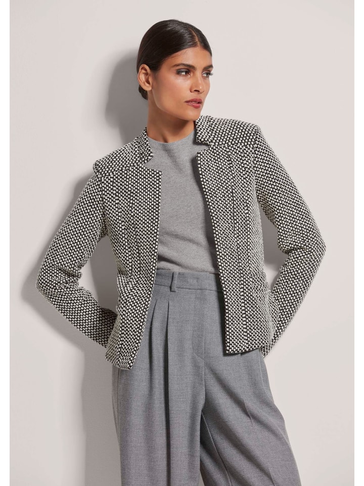 

MADELEINE Современный фактурный трикотажный блейзер черного/бежевого цвета