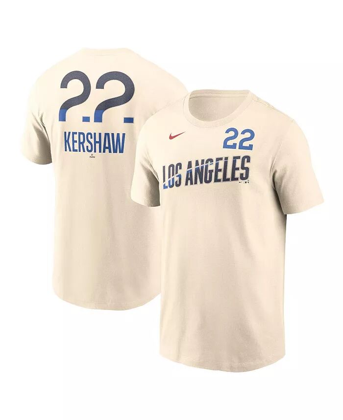 

Мужская футболка Clayton Kershaw Cream Los Angeles Dodgers 2024 City Connect Fuse с именем и номером Nike