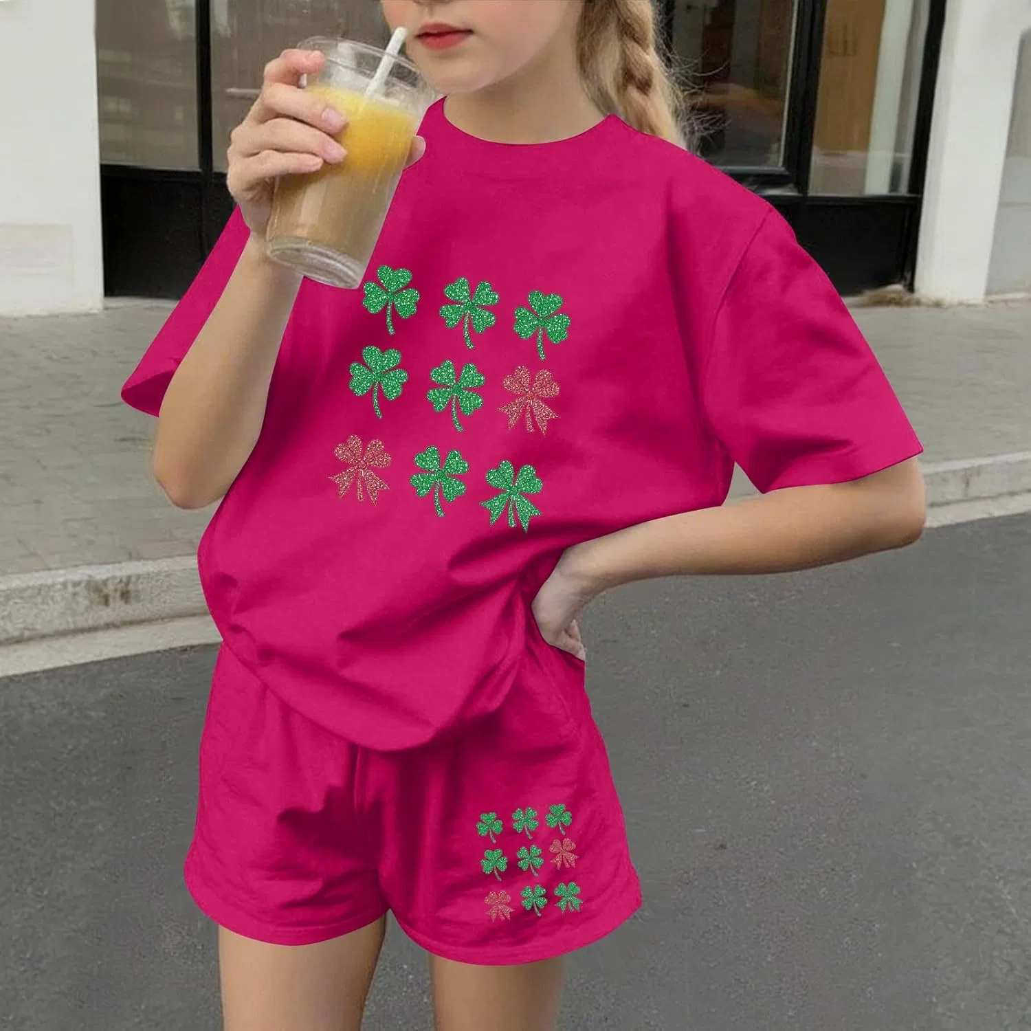 Детский спортивный костюм с принтом Shamrock, Zzalalana, Hot Pink — фото 3