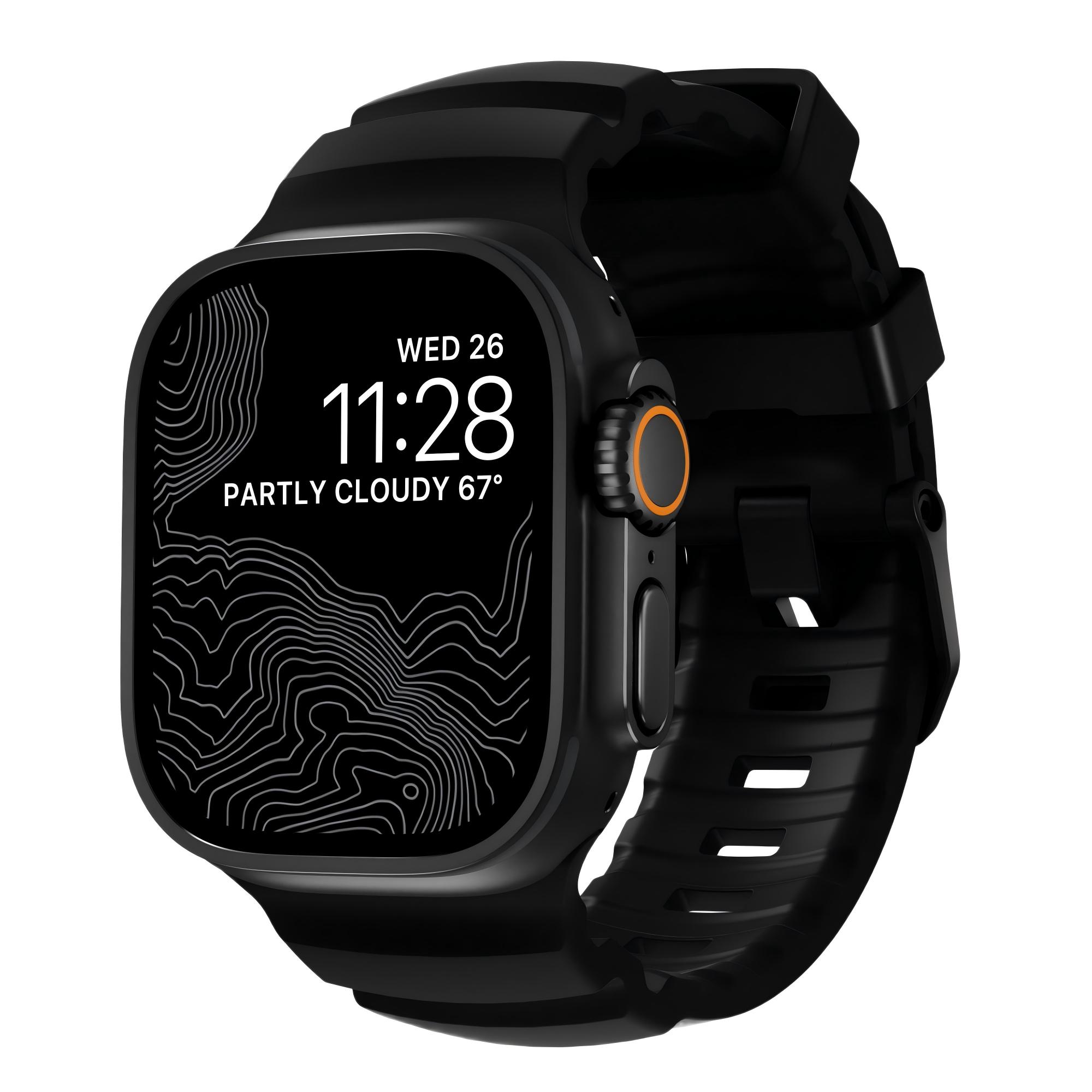 

Ремешок Apple совместимый FKM фторэластомер для Apple Watch 49/45/44 мм NOMAD, [titanium alloy черный buckle]carbon черный