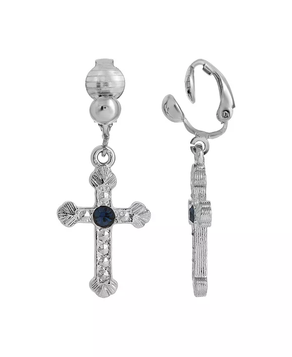 

Серьги-Клипсы с серебристо-голубыми кристаллами Symbols Of Faith, blue