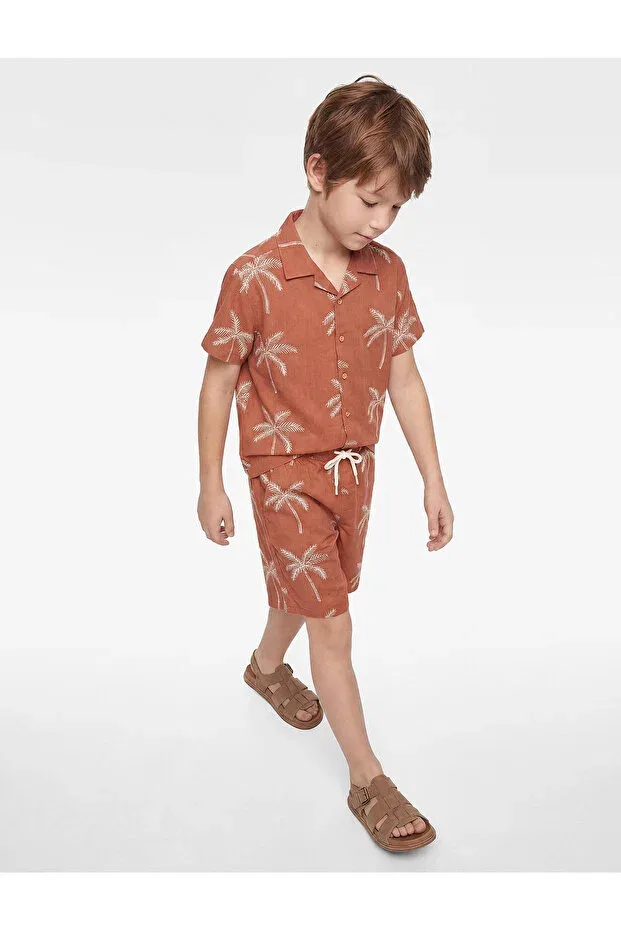 Детские шорты для мальчиков хлопковые Palm tree embroidery detailed cotton shorts with elastic waistband Koton, Brown — фото 3