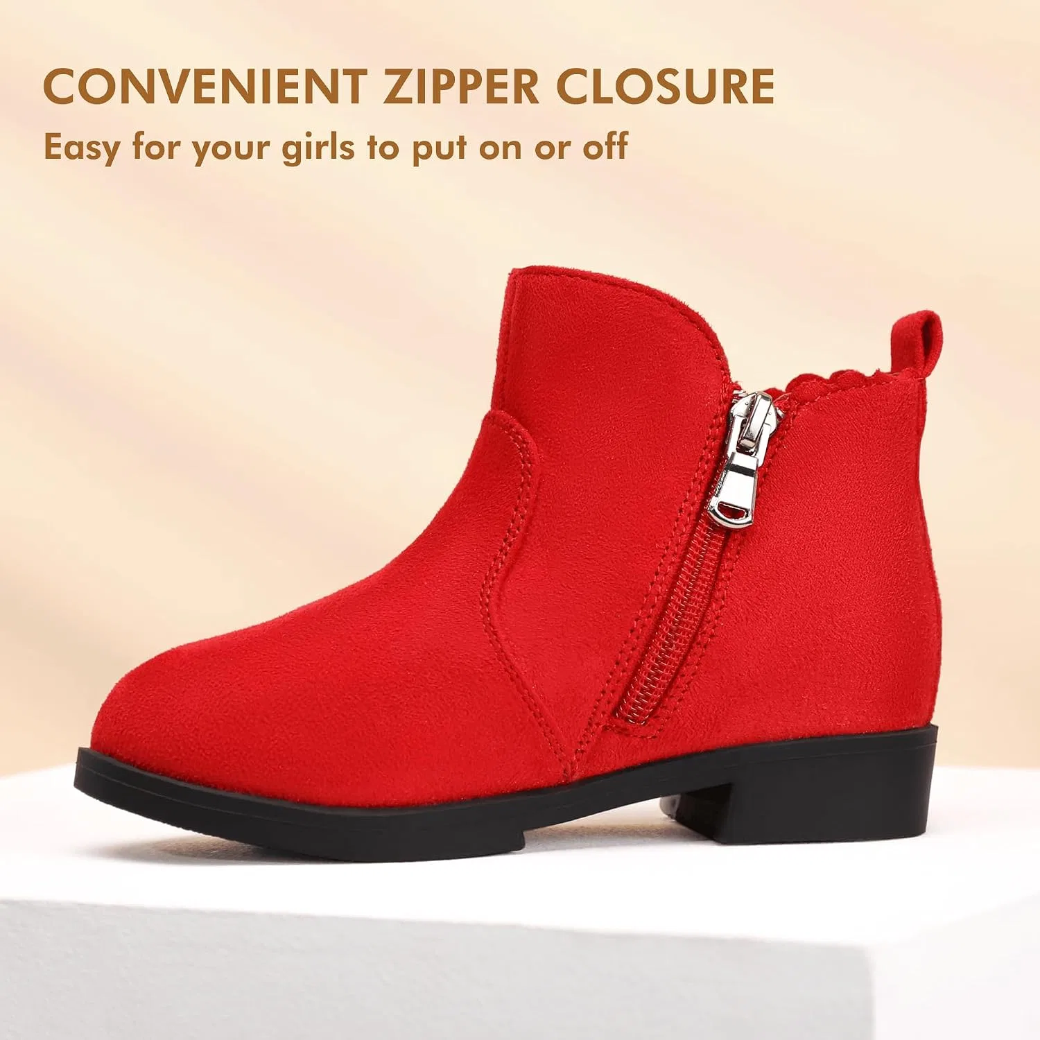 Детские ботинки для девочек Clara с жемчугом и бантом PANDANINJIA, Red Suede — фото 4