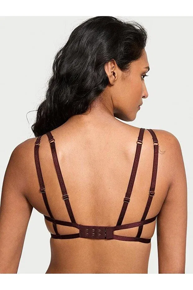 Женский бюстгальтер-балконет с открытой спинкой из кожзама Victoria'S Secret, Burgundy — фото 2