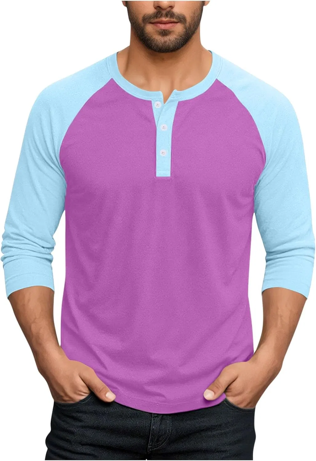 Мужская футболка с длинным рукавом Henley, Watermelon Red