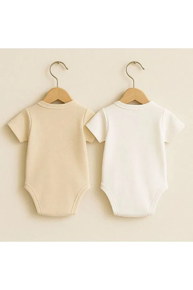 Детское боди для новорожденных хлопковое Basics Babytex, White And Cream — фото 2
